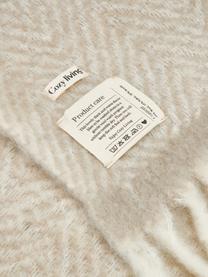 Wollen plaid Mathea met franjes in beige, 60% wol, 25% acryl, 15% nylon, Beige, crèmekleurig, L 170 x B 130 cm