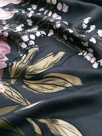 Parure copripiumino in raso di cotone con stampa floreale Margot, Blu scuro, beige, Larg. 260 x Lung. 240 cm