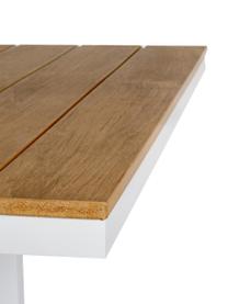 Rozsuwany stół ogrodowy Elias, Blat: tworzywo sztuczne, Nogi: aluminium, malowane prosz, Biały, drewno naturalne, S 140 x G 90 cm