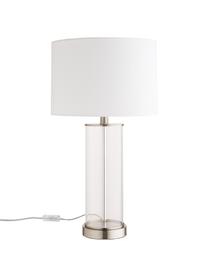 Veľká stolová lampa zo skla a ľanu Abigail, Biela, odtiene striebornej, Ø 32 x V 61 cm
