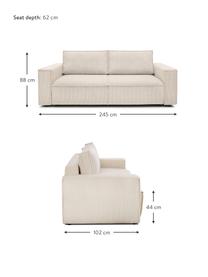 Sofa rozkładana ze sztruksu z miejscem do przechowywania Nihad (3-osobowa), Tapicerka: sztruks poliestrowy, Nogi: tworzywo sztuczne, Beżowy sztruks, S 245 x G 102 cm