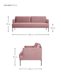 Samt-Sofa Fluente (3-Sitzer) in Rosa mit Metall-Füßen, Bezug: Samt (Hochwertiger Polyes, Gestell: Massives Kiefernholz, FSC, Füße: Metall, pulverbeschichtet, Samt Rosa, B 196 x T 85 cm
