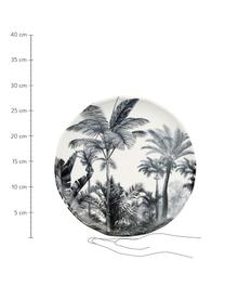 Speiseteller Papaye mit Palmenmotiven, 4 Stück, Porzellan, Weiß, Schwarz, Ø 28 cm