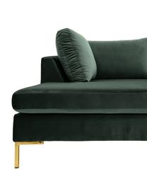 Sofa narożna z aksamitu z metalowymi nogami Luna, Tapicerka: aksamit (poliester) Dzięk, Nogi: metal galwanizowany, Ciemnozielony aksamit, S 280 x G 184 cm, lewostronna