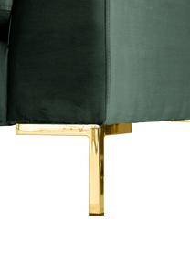 Sofa narożna z aksamitu z metalowymi nogami Luna, Tapicerka: aksamit (poliester) Dzięk, Nogi: metal galwanizowany, Ciemnozielony aksamit, złoty, S 280 x G 184 cm, lewostronna