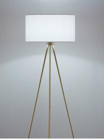 Stojací lampa trojnožka s látkovým stínidlem Cella, Bílá, zlatá, Ø 48 cm, V 158 cm