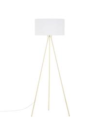 Stojacia tripod lampa s textilným tienidlom Cella, Podstavec: odtiene lesklej zlatej Tienidlo: biela, Ø 48 x V 158 cm