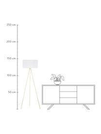 Lampada da terra treppiede con paralume in tessuto Cella, Paralume: misto cotone, Bianco, dorato, Ø 45 x Alt. 147 cm
