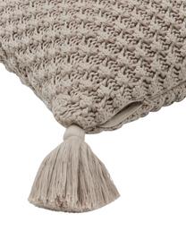 Gebreide kussenhoes Astrid met kwastjes in beige, 100% gekamd katoen, Beige, B 50 x L 50 cm