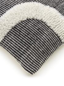 Handgewebte Kissenhülle Wool in Schwarz/Cremeweiß, Vorderseite: 89% Wolle, 11% Baumwolle, Rückseite: 100% Baumwolle, Schwarz, Cremeweiß, B 45 x L 45 cm