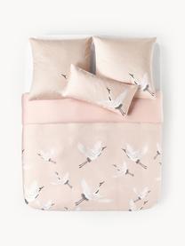 Baumwollsatin-Bettdeckenbezug Yuma mit Kranichmotiv, Webart: Satin Fadendichte 210 TC,, Rosa, B 200 x L 200 cm