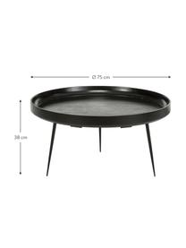 Ronde salontafel Bowl van mangohout, Tafelblad: gelakt mangohout, Poten: gepoedercoat staal, Mangohout, zwart gelakt, Ø 75 cm