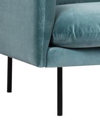 Fluwelen fauteuil Moby in turquoise met metalen poten, Bekleding: fluweel (hoogwaardig poly, Frame: massief grenenhout, FSC-g, Poten: gelakt metaal, Fluweel turquoise, zwart, B 90 x D 90 cm