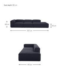 Modulare XL-Ottomane Lennon, Bezug: 100% Polyester Der strapa, Gestell: Massives Kiefernholz, FSC, Füße: Kunststoff, Webstoff Dunkelblau, B 357 x T 119 cm, Rückenlehne rechts