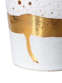 Handgemachter Becher 70's mit goldenem Dekor, Steingut, Weiß, Goldfarben, Ø 8 x H 8 cm