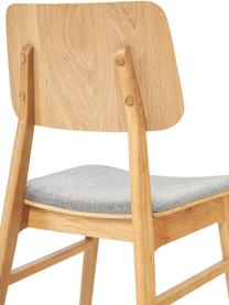 Eettafelset Melfort met zitbank en stoelen Nagano, 4-delig, Tafelblad: MDF met wild eikenhoutfin, Poten: massief berkenhout met ei, Zitvlak: MDF met wild eikenhoutfin, Poten: massief berkenhout met ei, Hout, geweven stof lichtgrijs, Set met verschillende formaten