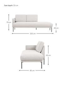 Chaise longue con piedini in metallo Fluente, Rivestimento: 80% poliestere, 20% ramiè, Struttura: legno di pino massiccio, , Piedini: metallo verniciato a polv, Tessuto beige, Larg. 202 x Prof. 85 cm, schienale a sinistra
