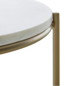 Okrągły stolik pomocniczy z marmuru Ella, Blat: marmur, Stelaż: metal malowany proszkowo, Biały, marmurowy, odcienie złotego, Ø 40 x W 50 cm