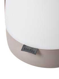 Lámpara de mesa para exterio regulable Lite-up, portátil, Pantalla: plástico, Estructura: madera, silicona, Asa: madera, Cable: plástico, Beige, blanco, marrón oscuro, Ø 20 x Al 26 cm