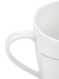 Tazas de porcelana Cheers, 4 uds., Porcelana, Blanco, latón brillante, Ø 9 x Al 10 cm, 380 ml