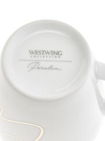 Tazas de porcelana Cheers, 4 uds., Porcelana, Blanco, latón brillante, Ø 9 x Al 10 cm, 380 ml