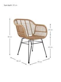 Polyratanové židle s područkami Costa, 2 ks, Světle hnědá, Š 59 cm, H 58 cm