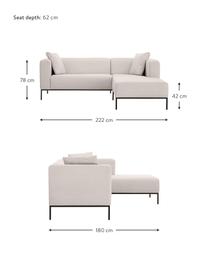 Sofá rinconera Carrie, Tapizado: poliéster 50.000 ciclos e, Estructura: aglomerado, madera contra, Patas: metal pintado, Tejido gris claro, An 222 x F 180 cm, chaise longue derecha