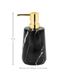 Dosificador de jabón de mármol Lux, Recipiente: mármol, Dosificador: plástico, Mármol negro, dorado, Ø 8 x Al 17 cm