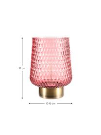 Kleine Mobile LED-Tischlampe Rose Glamour in Rosa mit Timerfunktion, Glas, Metall, Rosa, Goldfarben, Ø 16 x H 21 cm
