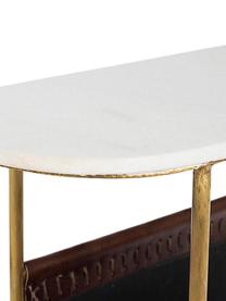 Pomocný stolík s držiakom na fľašu Marmol, Biela mramorová, hnedá koža, Š 53 x H 23 cm