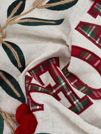 Bestickte Kissenhülle Noel mit Schriftzug, 100% Baumwolle, Weiß, 45 x 45 cm