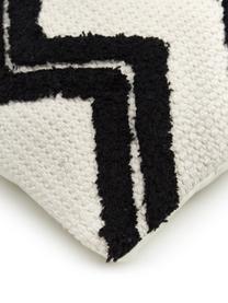 Housse de coussin 45x45 bohème Akesha, 100 % coton, Couleur crème, noir, larg. 45 x long. 45 cm