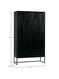 Zwarte dressoir Silas van hout, Frame: geborsteld en gelakt eike, Poten: gelakt metaal, Zwart, B 85 x H 149 cm