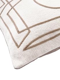 Funda de cojín de algodón bordado Maree, 100% algodón, Beige, gris, An 45 x L 45 cm