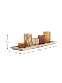 Windlichter-Set Elviena mit Holztablett, 6-tlg., Tablett: Paulowniaholz, Brauntöne, Transparent, B 43 x H 11 cm