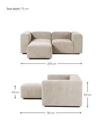 Canapé modulable 3 places avec tabouret Lena, Tissu beige, larg. 209 x prof. 181 cm