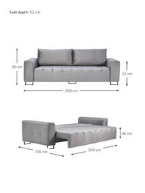 Sofá cama de terciopelo Byron (3 plazas), con espacio de almacenamiento, Tapizado: terciopelo de poliéster A, Estructura: madera de pino maciza, ma, Patas: metal pintado, Terciopelo gris claro, An 250 x F 105 cm
