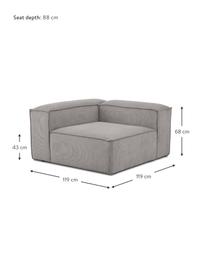 Modulo angolare in velluto a coste Lennon, Rivestimento: velluto a coste (92% poli, Struttura: legno di pino massiccio, , Piedini: plastica, Velluto a coste grigio, Larg. 119 x Prof. 119 cm, angolo a sinistra