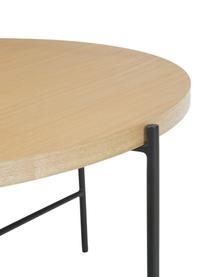 Stolik kawowy z drewnianym blatem Mica, Blat: płyta pilśniowa średniej , Stelaż: metal malowany proszkowo, Jasne drewno naturalne, czarny, Ø 82 cm