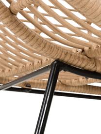 Polyrotan fauteuil Costa in lichtbruin, Zitvlak: polyethyleen-vlechtwerk, Frame: gepoedercoat metaal, Lichtbruin, zwart, B 90 x D 89 cm
