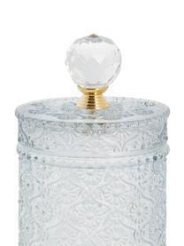 Opbergpot Miyelle in lichtblauw, Glas, Lichtblauw, transparant, goudkleurig, Ø 9 x H 16 cm