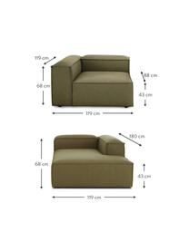 Modulaire hoekbank Lennon, Bekleding: 100% polyester De slijtva, Frame: massief grenenhout, FSC-g, Poten: kunststof, Geweven stof groen, B 238 x D 180 cm, hoekdeel rechts