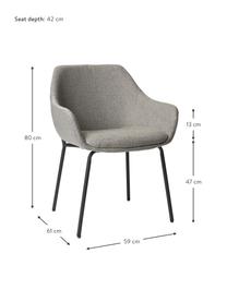 Sedia imbottita grigio chiaro con gambe in metallo Haley, Rivestimento: 100% polipropilene, Struttura: compensato, Gambe: metallo rivestito, Tessuto grigio-beige, Larg. 59 x Prof. 61 cm