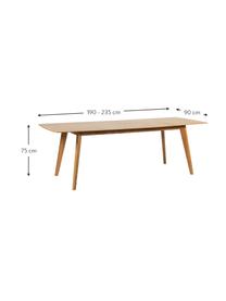 Ausziehbarer Esstisch Cirrus, 190 - 235 x 90 cm, Tischplatte: Mitteldichte Holzfaserpla, Beine: Eichenholz, klarlackiert, Holz, B 190 bis 235 x T 90 cm