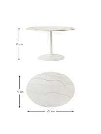 Stół do jadalni z marmuru Miley, Blat: marmur, Stelaż: metal malowany proszkowo, Biały, marmurowy, S 120 x G 90 cm