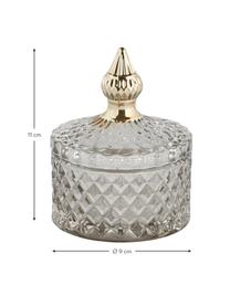 Petite boîte de rangement verre gris clair Miya, Verre, Gris, transparent, couleur dorée, Ø 9 x haut. 11 cm