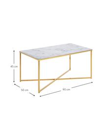 Couchtisch Alisma mit Glasplatte, Tischplatte: Glas, matt bedruckt, Gestell: Stahl, vermessingt, Weiß, marmoriert, Goldfarben, B 90 x T 50 cm