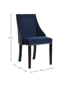 Krzesło tapicerowane z aksamitu Flora, Ciemnoniebieski aksamit, Nogi: ciemny brązowy, S 48 x G 55 cm