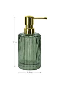 Distributeur de savon en verre Antoinette, Vert olive, couleur dorée, Ø 8 x haut. 17 cm