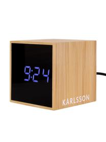 Réveil LED en bois de bambou Mini Cube, Brun clair noir, bleu, larg. 6 x haut. 6 cm